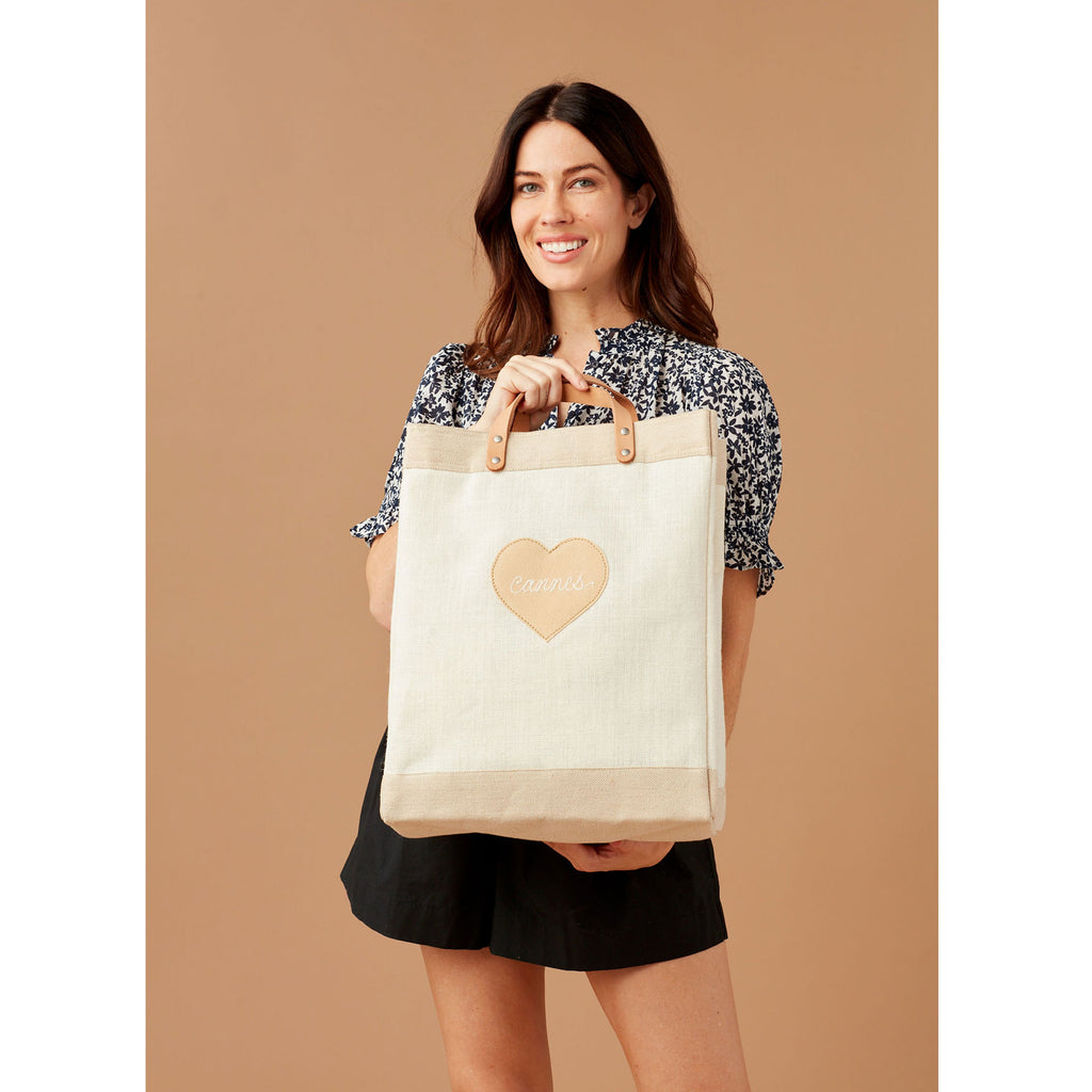 Market Bag in Natural with Embroidered Heart