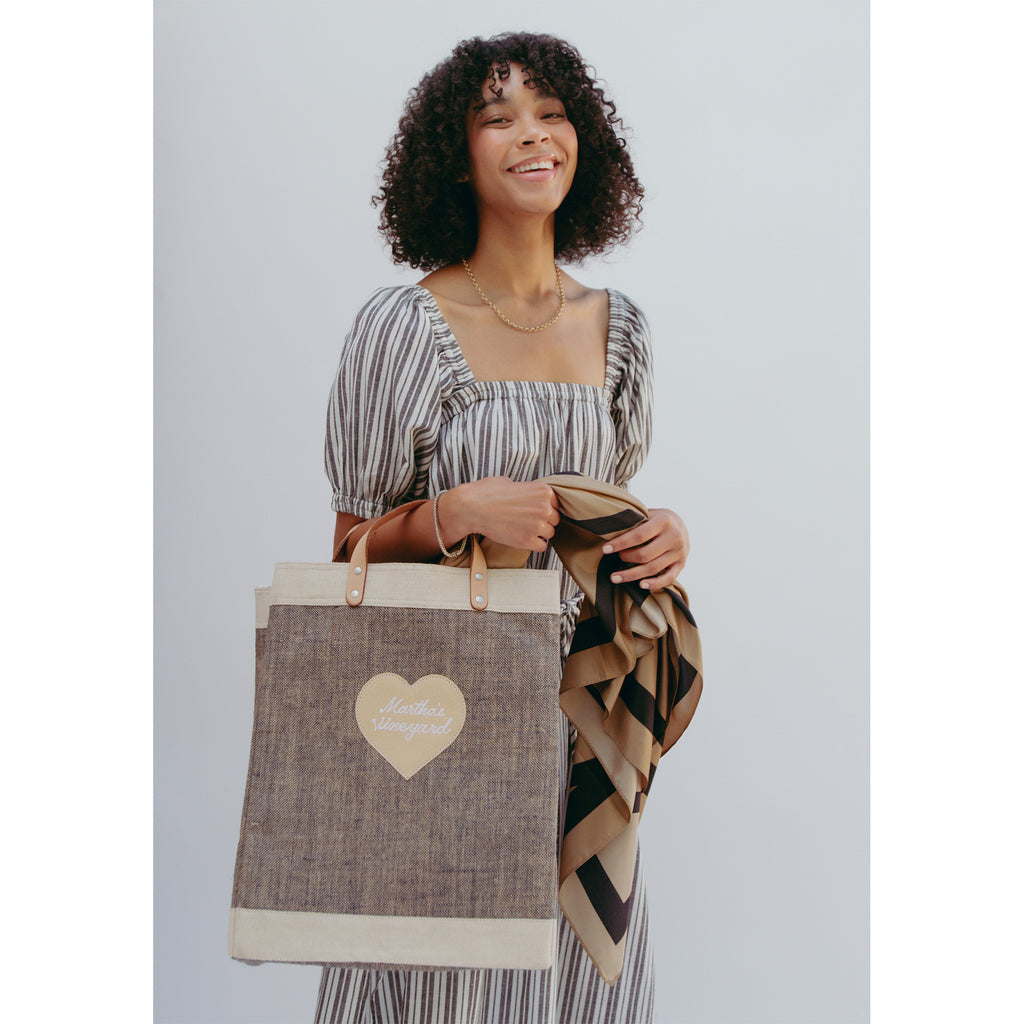 Market Bag in Natural with Embroidered Heart