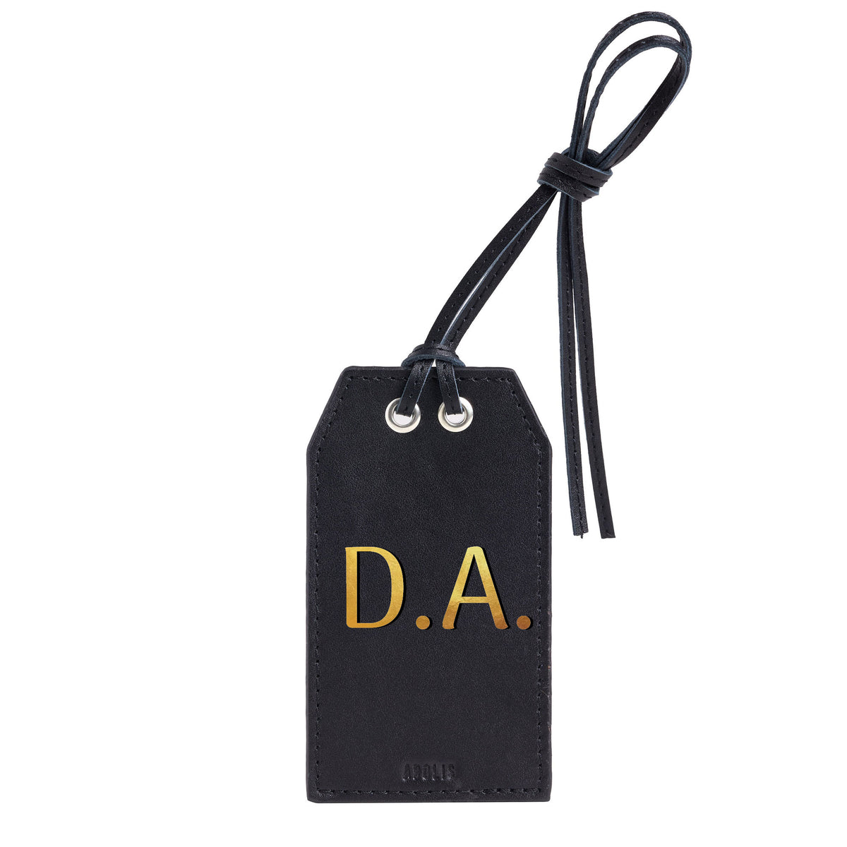 Personalized Leather Gift Tag Monogram Shadow in Black with Gold Foil