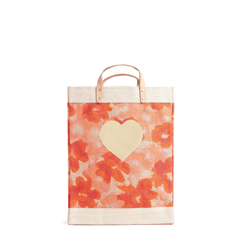 Market Bag in Bloom by Liesel Plambeck with Natural Embroidered Heart
