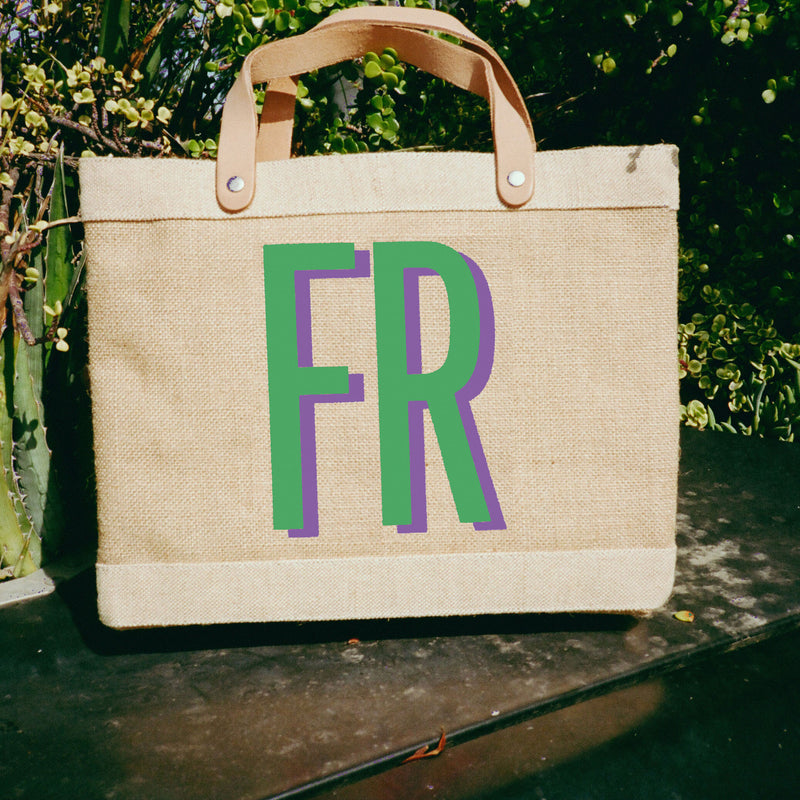 Petite Market Bag in Natural with Large Green Monogram