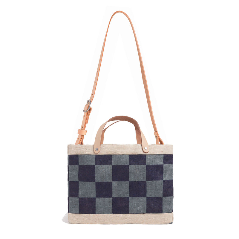 Petite Market Bag in Navy Checker with Strap