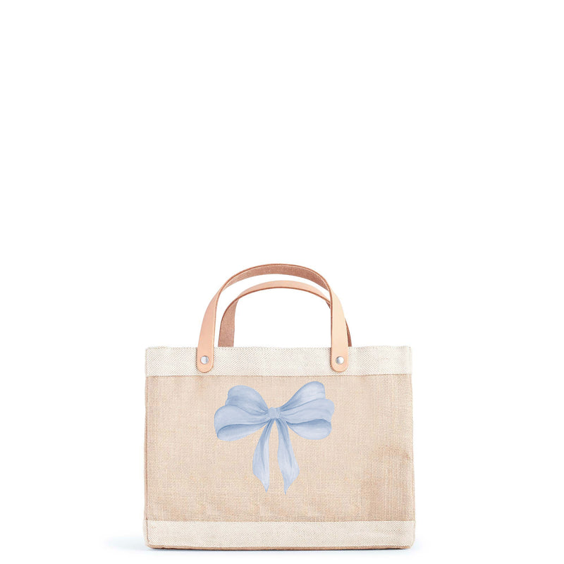 Petite Market Bag in Natural with Powder Blue Bow by Amy Logsdon