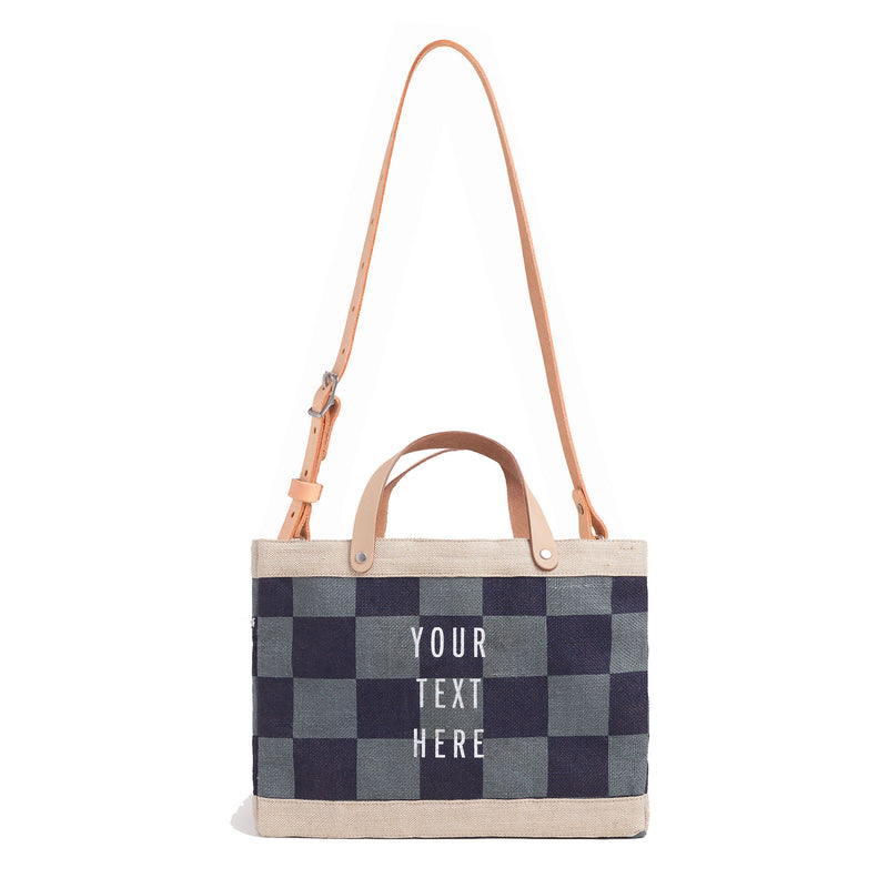 Petite Market Bag in Navy Checker with Strap