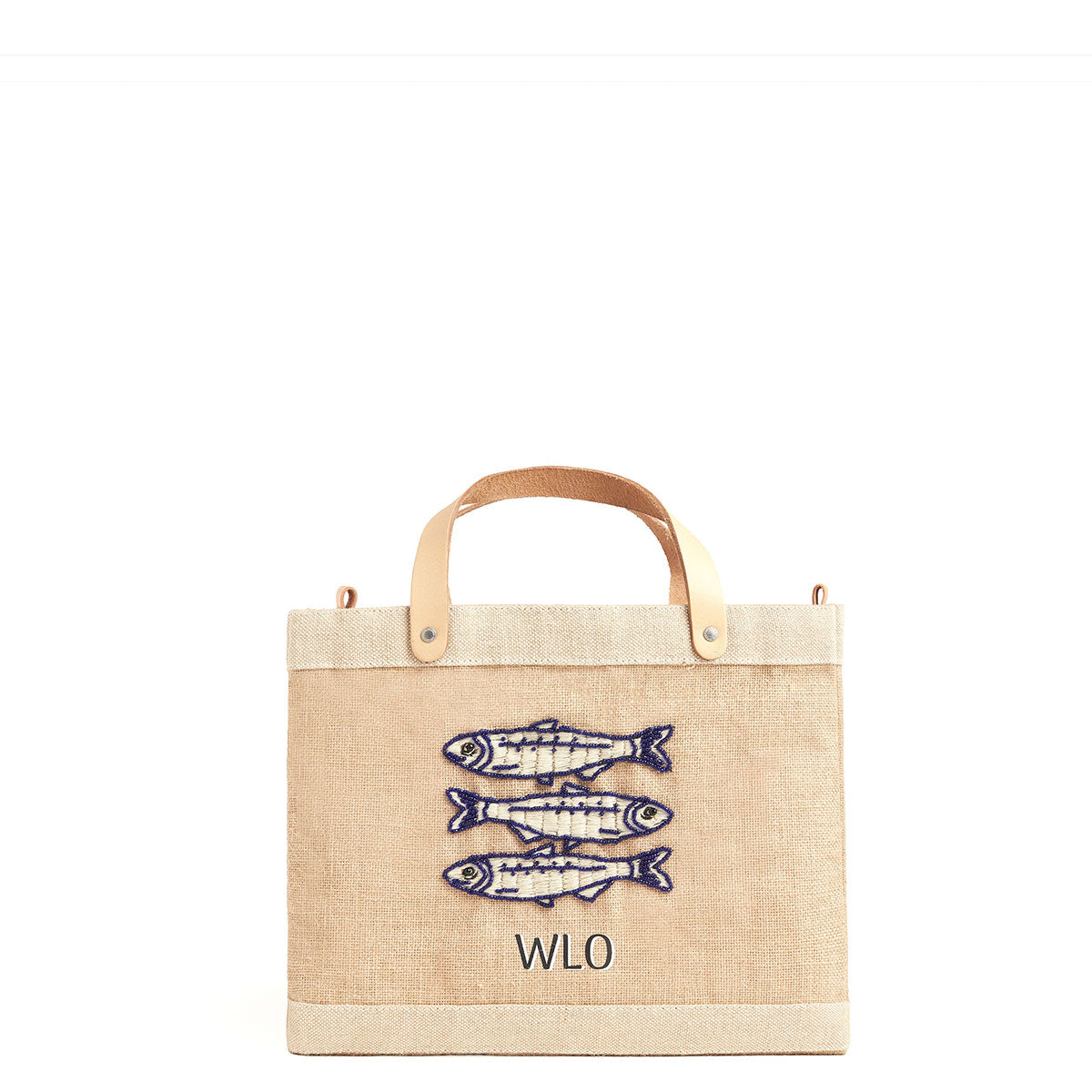 Petite Market Bag with hand-beaded glass sardines by Apolis
