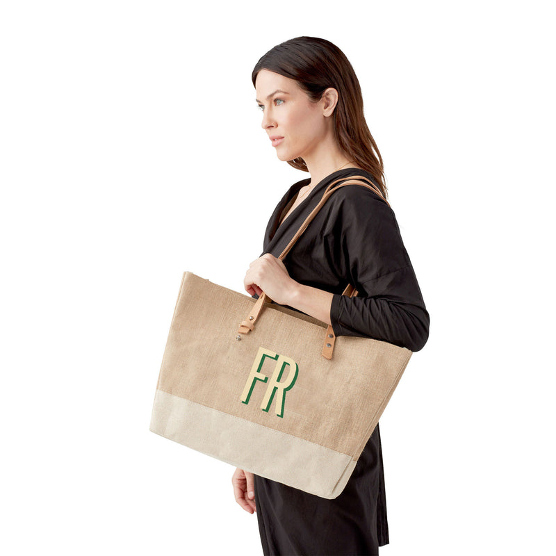 Shoulder Market Bag in Natural with Large Ecru Monogram