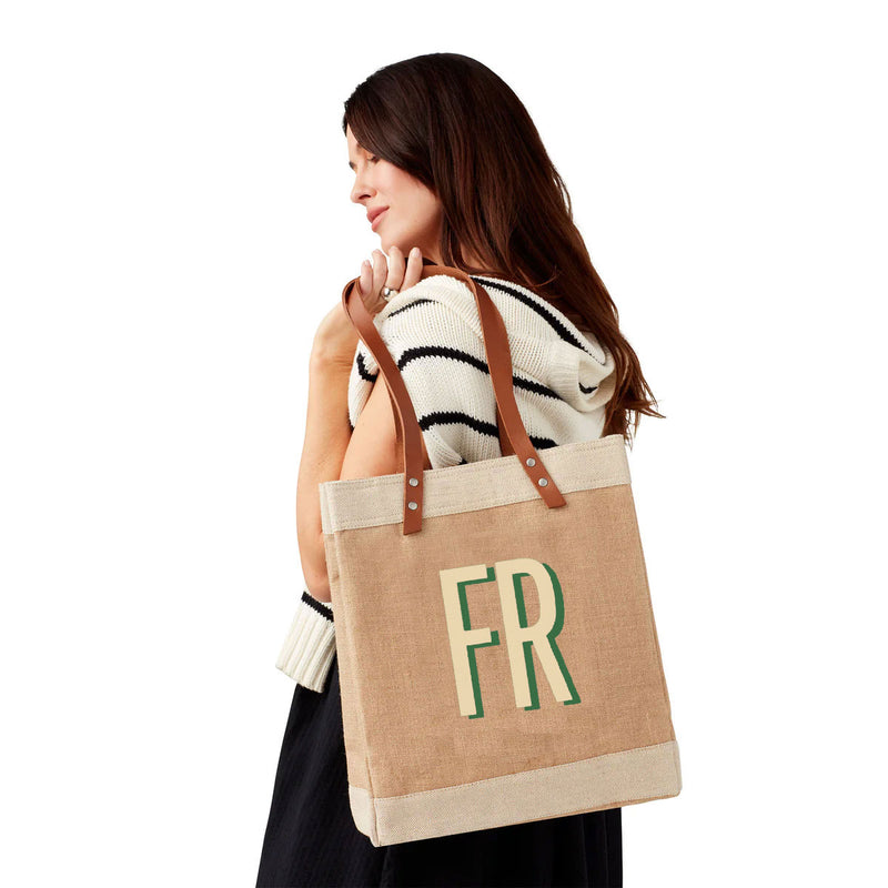 Market Tote in Natural with Large Ecru Monogram