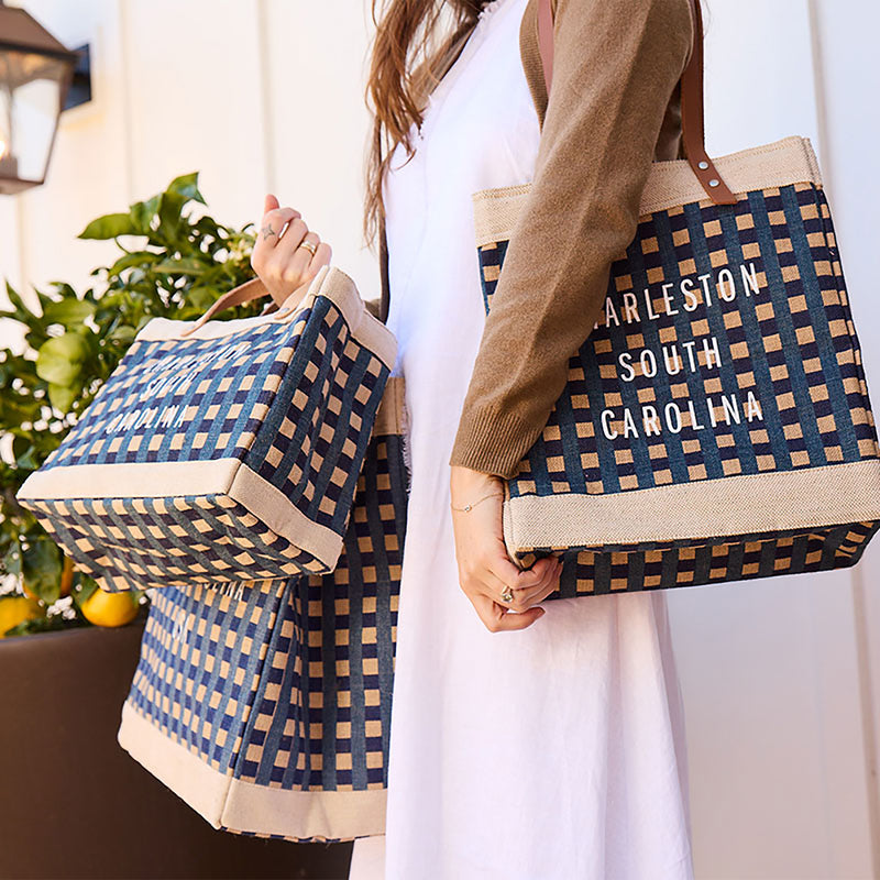 Petite Market Bag in Navy Gingham