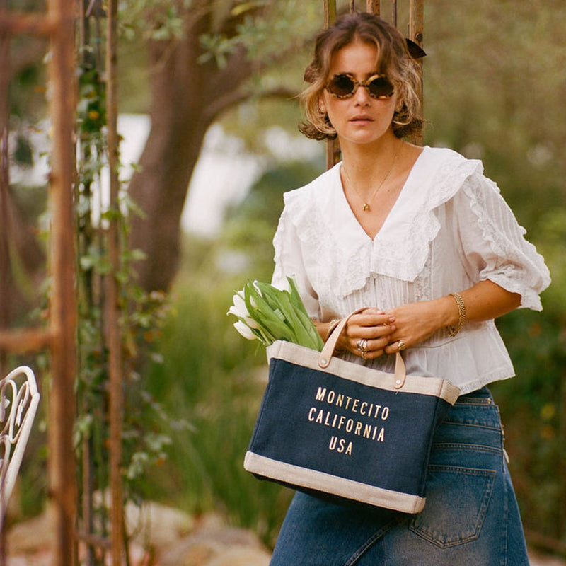 Market Tote in Navy Gold Foil