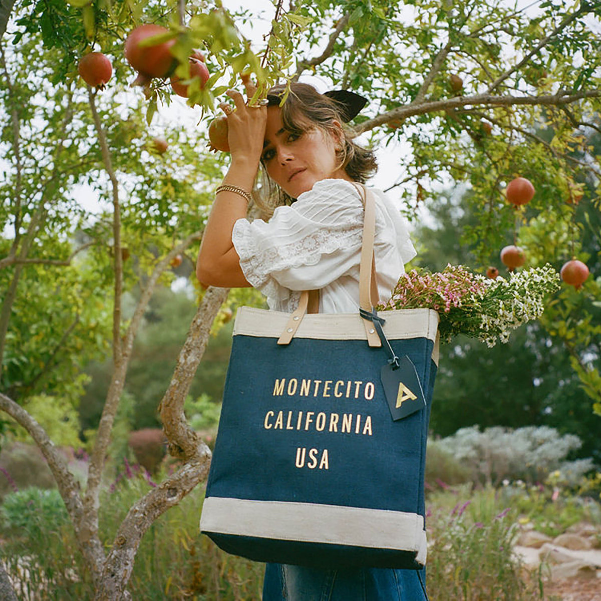 Market Bag in Navy Gold Foil