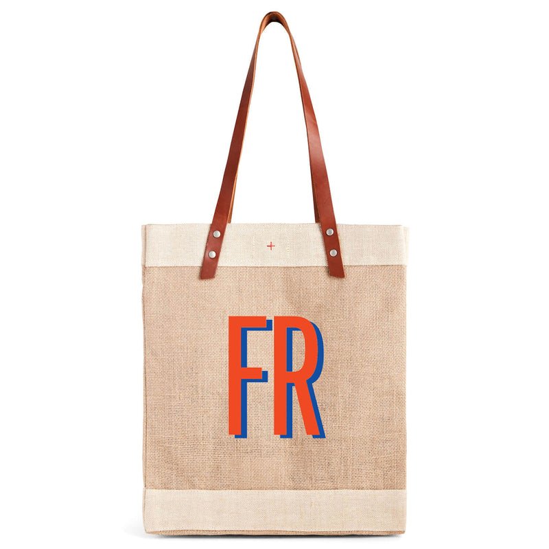 Market Tote in Natural with Large Monogram