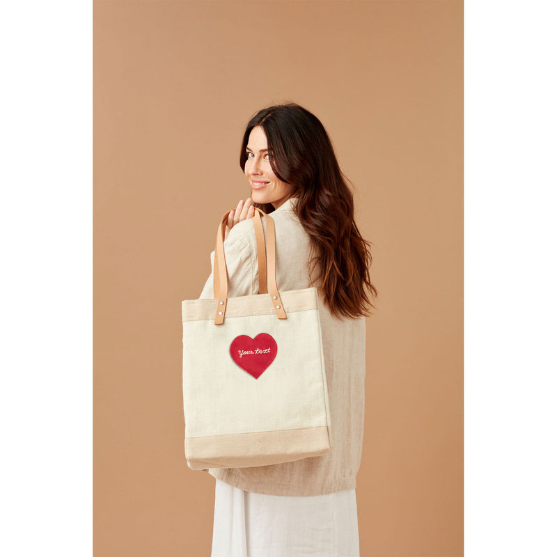 Market Tote in White with Embroidered Heart