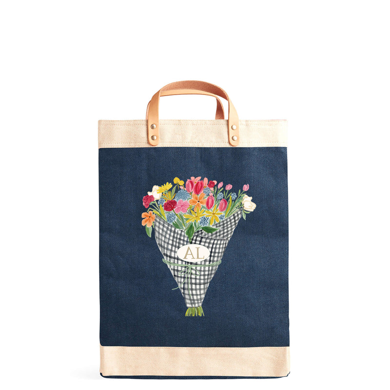 Market Bag in Navy Flower Stand by Amy Logsdon