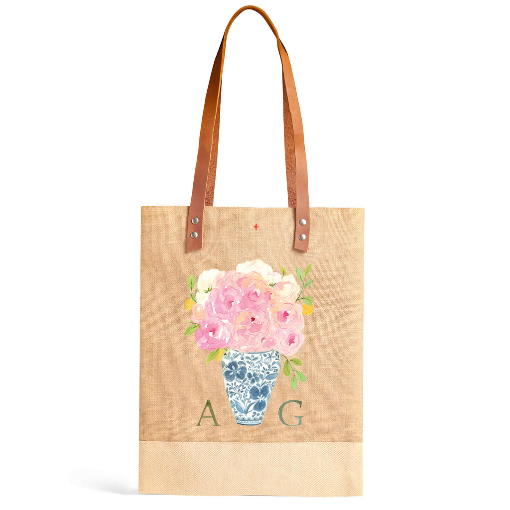 Wine Tote in Natural Bouquet with Porcelain Vase by Amy Logsdon