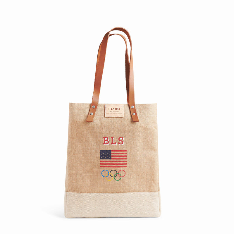 Wine Tote in Natural for Team USA "Red, White, and Blue"