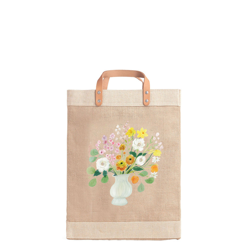 Market Bag in Natural Bouquet with White Vase by Amy Logsdon