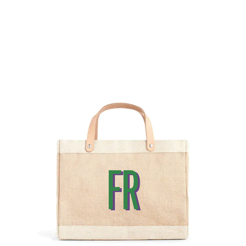 Petite Market Bag in Natural with Large Green Monogram