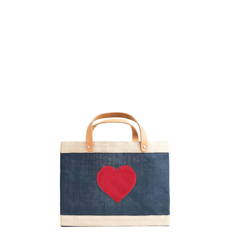 Petite Market Bag in Navy with Embroidered Heart