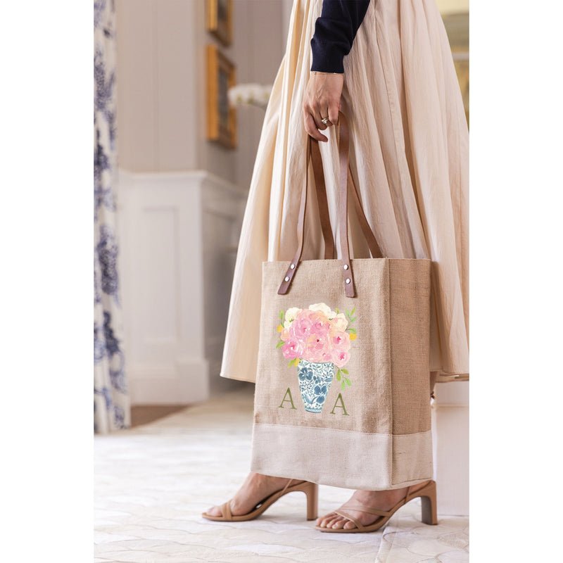Wine Tote in Natural Bouquet with Porcelain Vase by Amy Logsdon