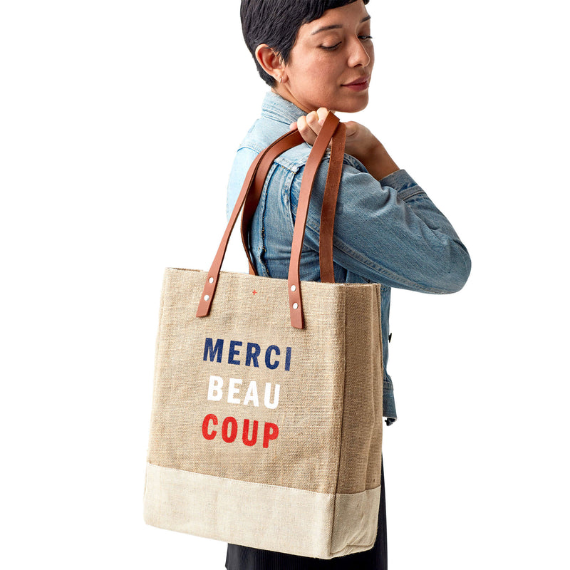 Wine Tote in Natural for Clare V. “Merci Beau Coup”