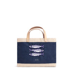 Petite Market Bag in Navy with hand-beaded glass sardines by Apolis