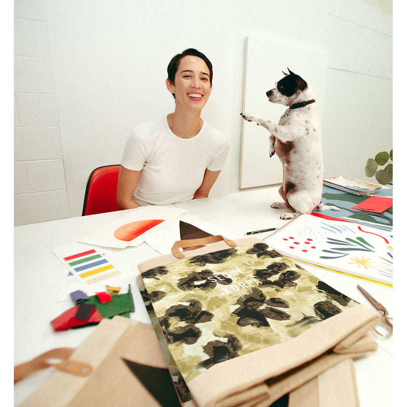 description_Liesel Plambeck in her studio creating the Khaki Bloom Collection