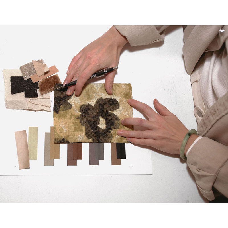 description_Liesel Plambeck in her studio creating the Khaki Bloom Collection