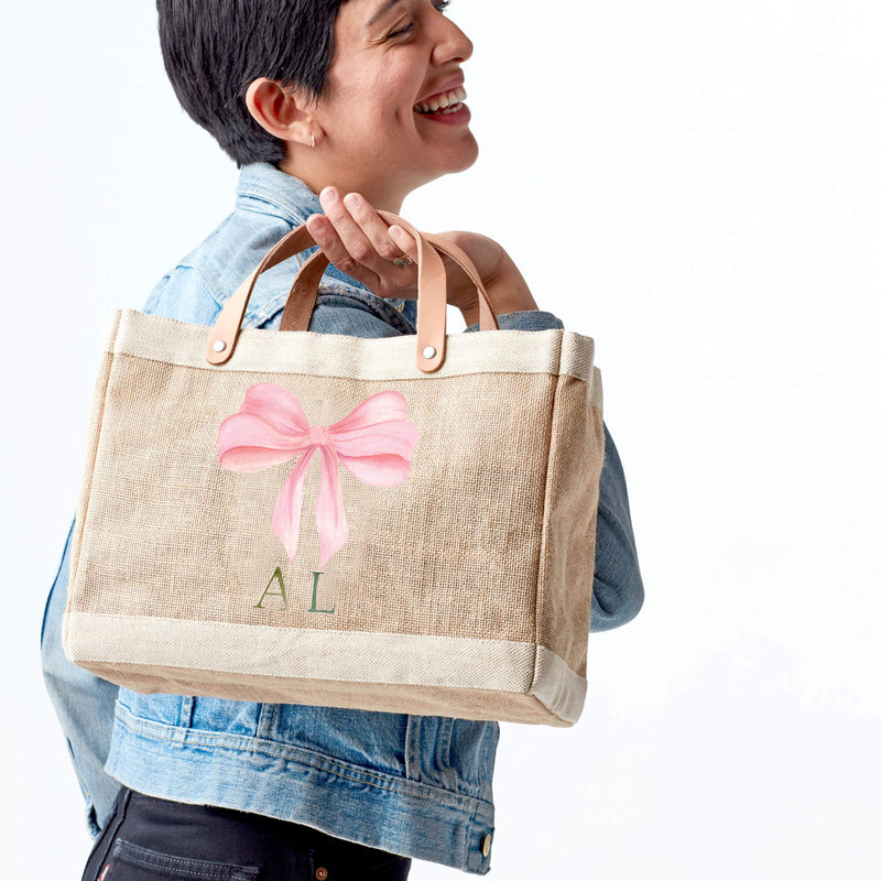 Petite Market Bag in Natural with Rose Bow by Amy Logsdon