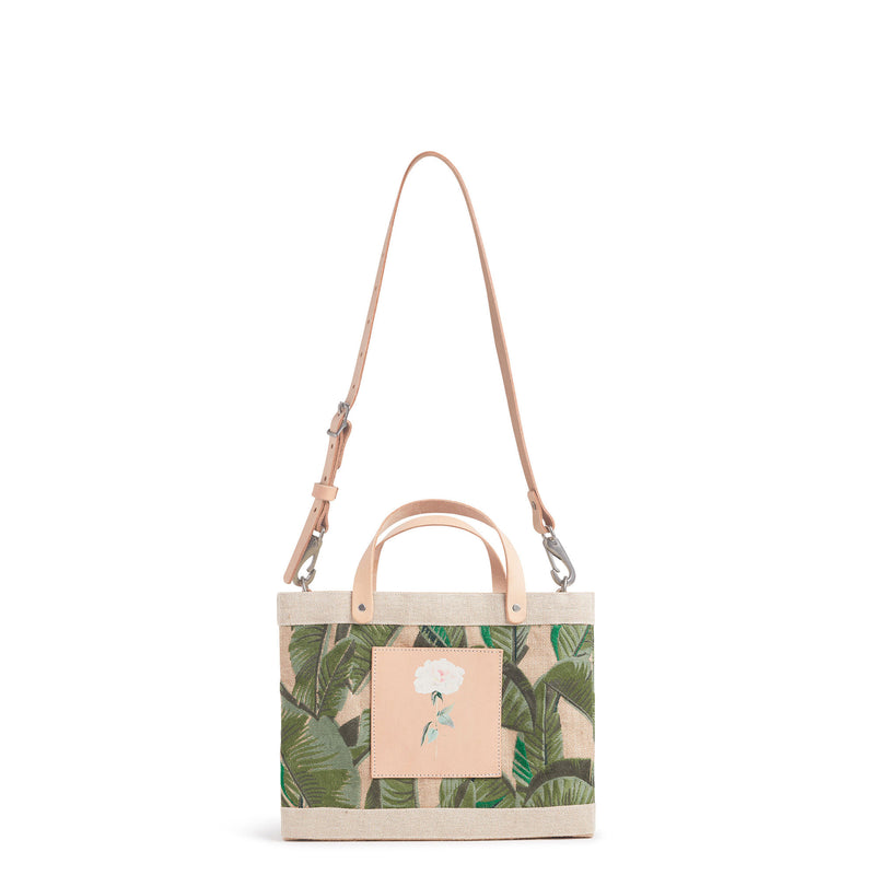 Embroidered Palm Leaf Petite Market Bag with Adjustable Handle Peony