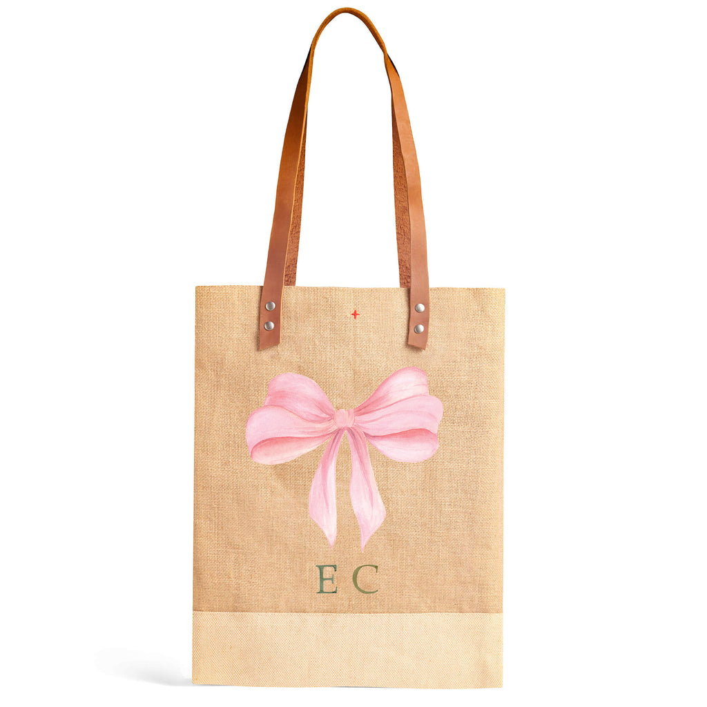 Wine Tote in Natural with Rose Bow by Amy Logsdon