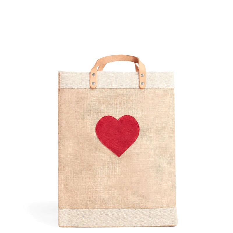 Market Bag in Natural with Embroidered Heart