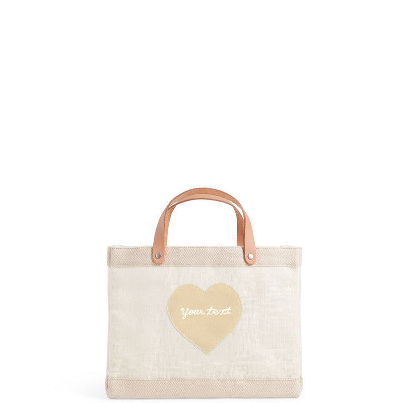 Petite Market Bag in White with Embroidered Natural Heart