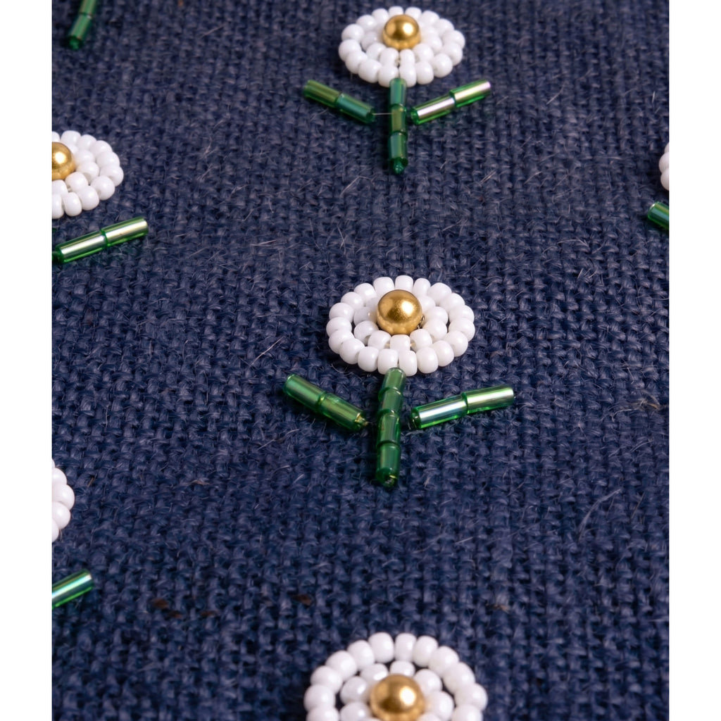 Petite Market Bag in Navy with Beaded Flowers