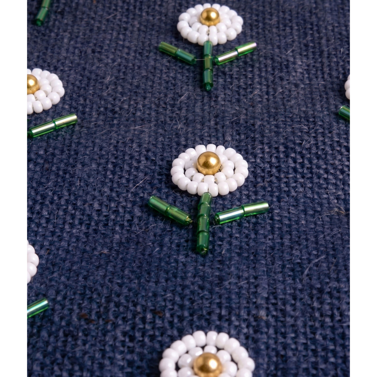 Petite Market Bag in Navy with Beaded Flowers