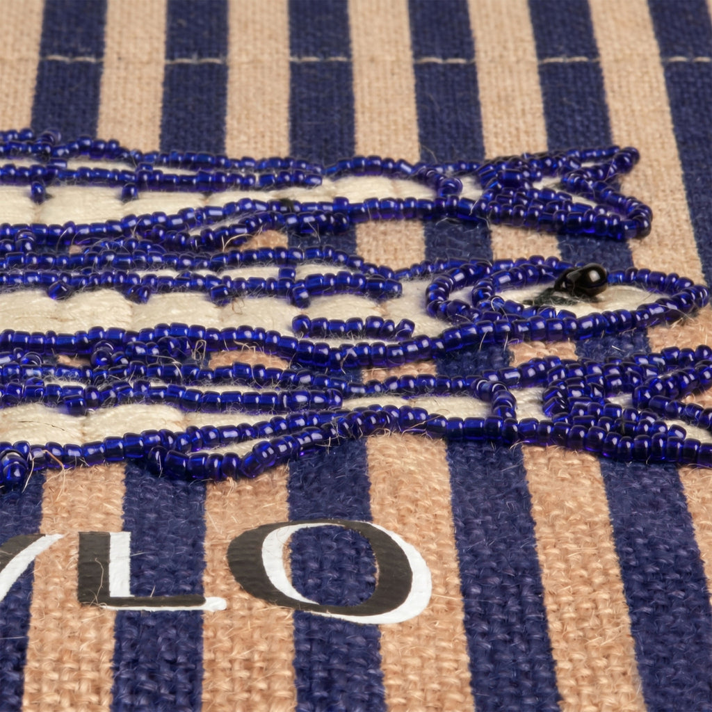 Petite Market Bag in Navy Stripe with hand-beaded glass sardines by Apolis — product view 3