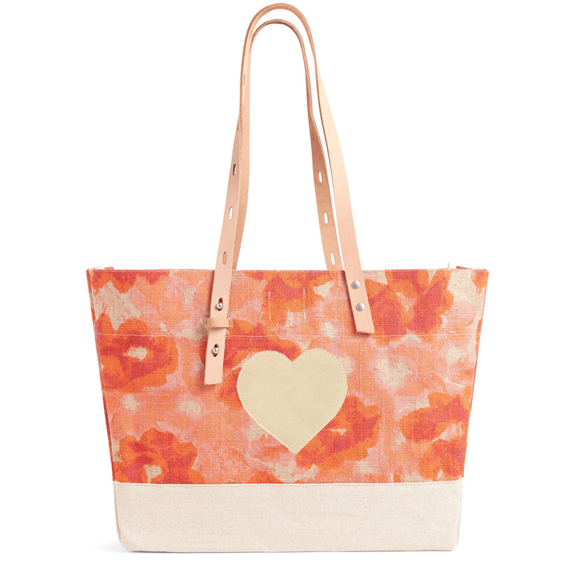 Shoulder Market Bag in Bloom by Liesel Plambeck with Natural Embroidered Heart