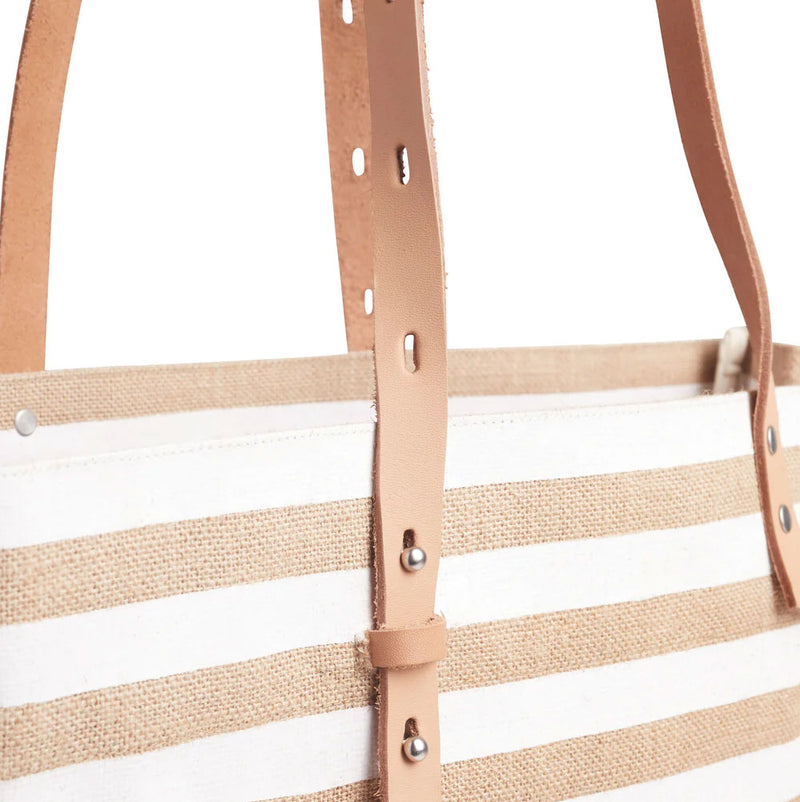 Shoulder Market Bag in White Stripes for Clare V. “Merci Beau Coup”