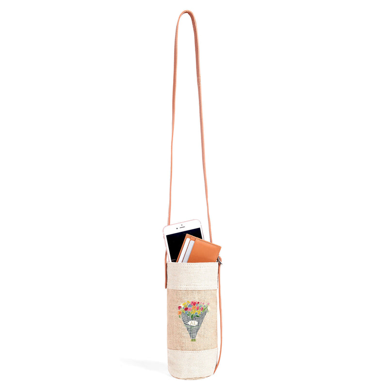 Crossbody Bottle Bag in Natural Flower Stand by Amy Logsdon