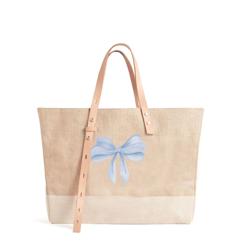Shoulder Market Bag in Natural with Powder Blue Bow by Amy Logsdon