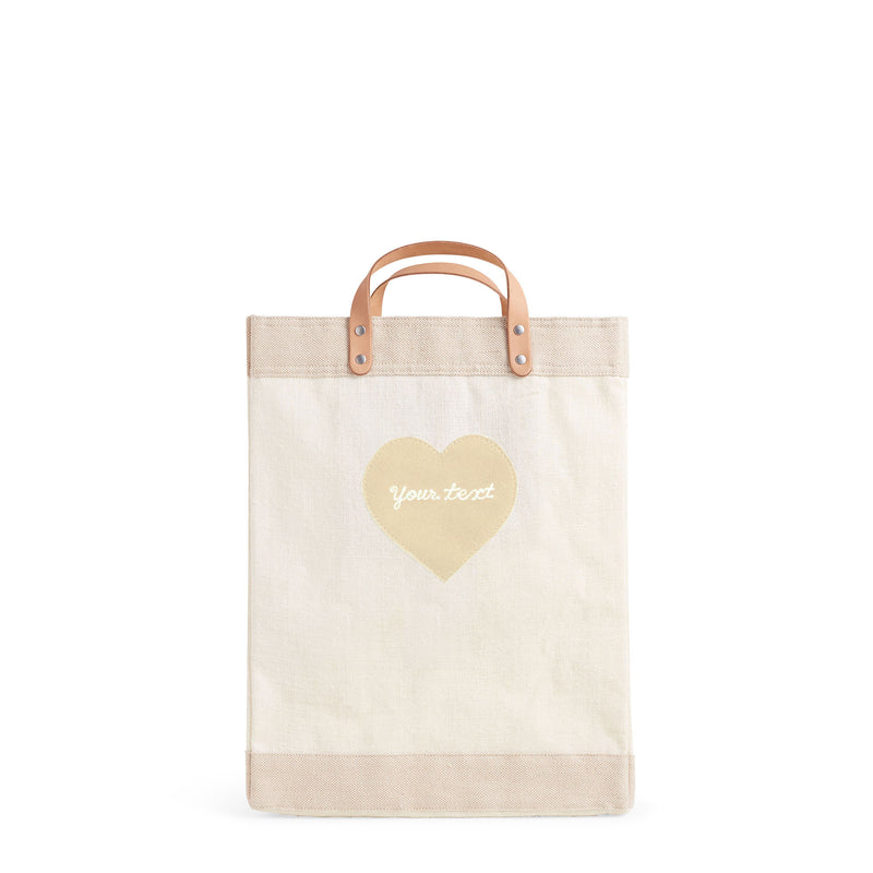 Market Bag in White with Embroidered Natural Heart