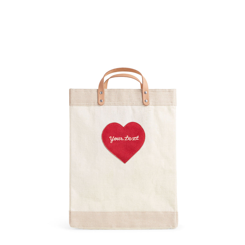 Market Bag in White with Embroidered Red Heart