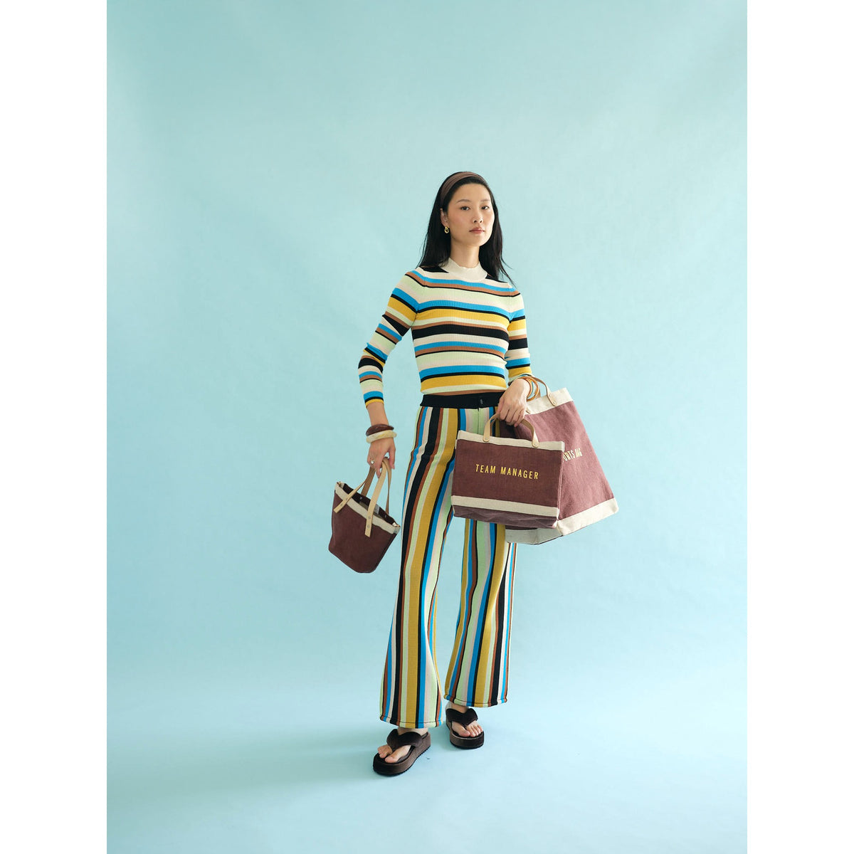 Mulberry Market Bag, Petite Market Bag and Petite Bucket carried together — Cole Moser editorial, view 260840