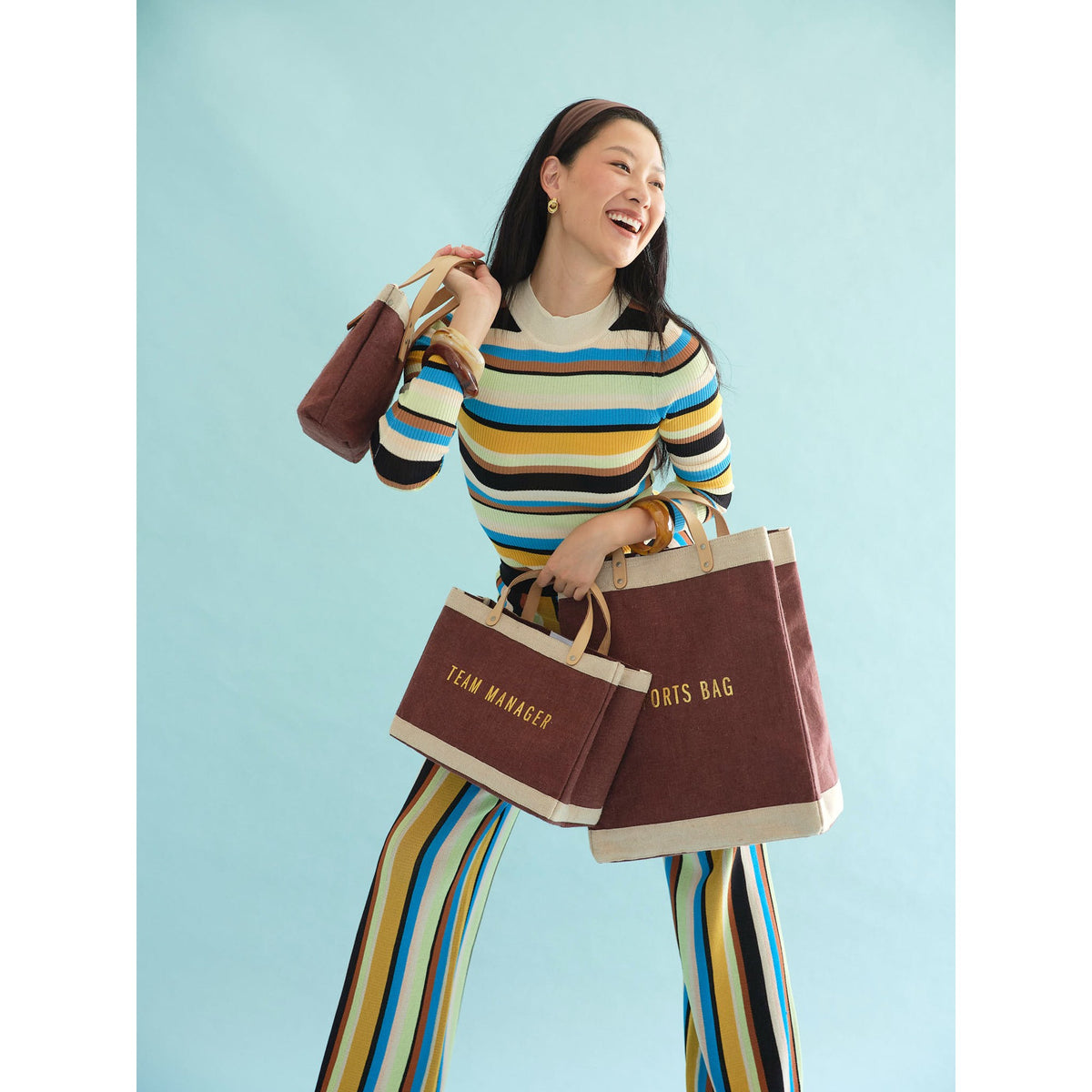 Mulberry Market Bag, Petite Market Bag and Petite Bucket carried together — Cole Moser editorial, view 260884
