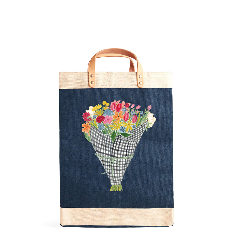 Market Bag in Navy Flower Stand by Amy Logsdon