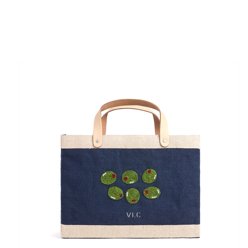 Petite Market Bag in Navy with Beaded Olives