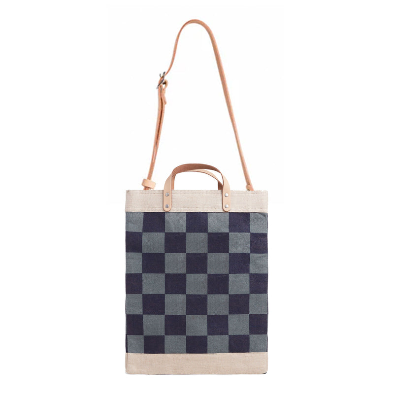 Market Bag in Navy Checker with Strap