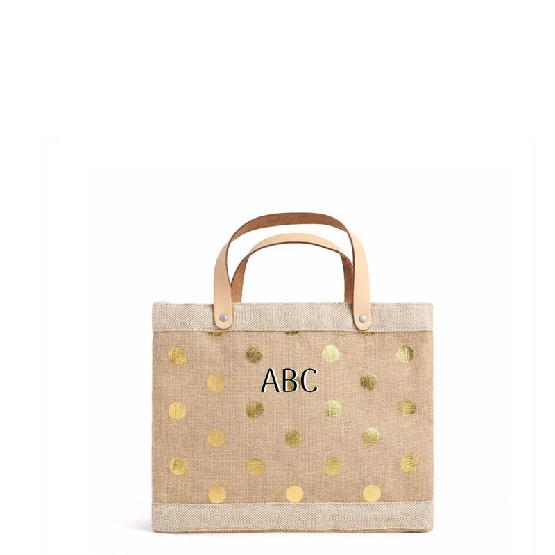 Petite Market Bag in Gold Polka Dot Monoram