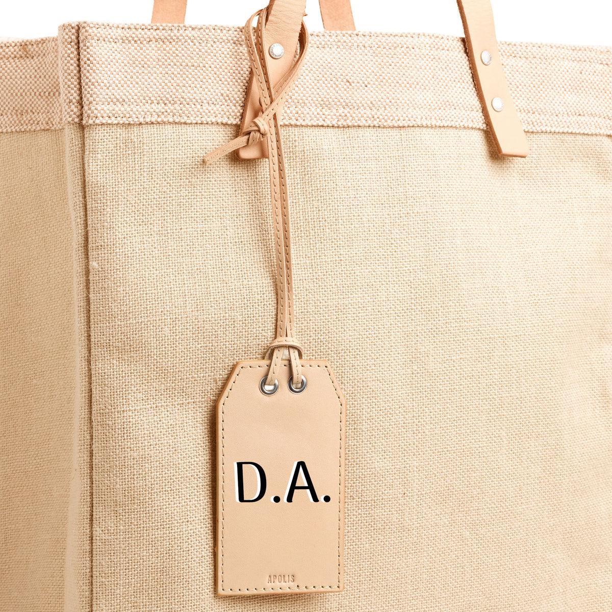 Personalized Leather Gift Tag Monogram Shadow in Natural