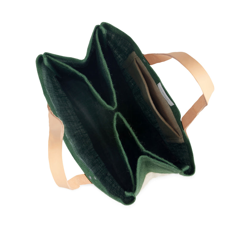 Wine Tote in Field Green with Embroidered Heart