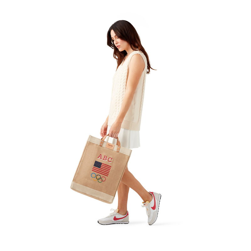Market Bag in Natural for Team USA "Red, White, and Blue"